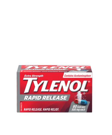 Tylenol Extra Strength Pain Reliever Medicine for Headache Back Pain and to Reduce Fever Acetaminophen Rapid Release Gelcaps 500mg 80 Gelcaps 80 Count (Pack of 1) Medication