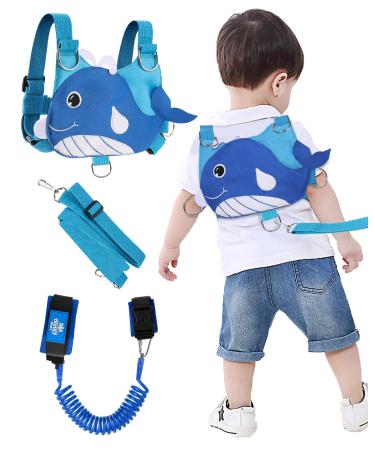 Lehoo Castle Reins for Toddlers Boys 4 in 1 Toddler Reins for Walking with Anti Lost Wrist Link Baby Reins Walking Harness Toddler Leash Harness (Whale Blue)