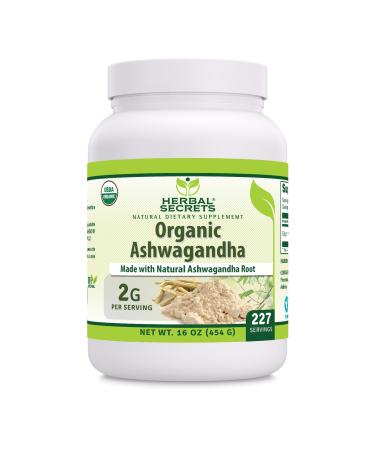 Herbal Secrets Organic Ashwaganda Root Powder 16 Oz | Non-GMO | Gluten Free | Made in USA