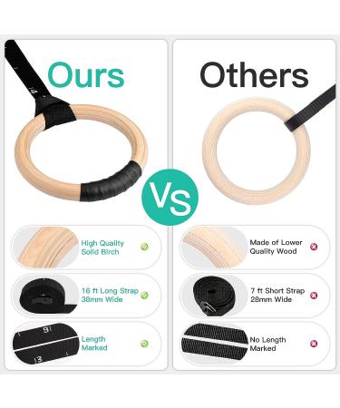 UNICLI Sports Gymnastic Rings with Adjustable Straps - 1.2inch 1500lbs Wooden Olympic Rings - 16.5ft Numbered Straps - Home Gym Full Body Workout - Buy Online on GoSupps.com