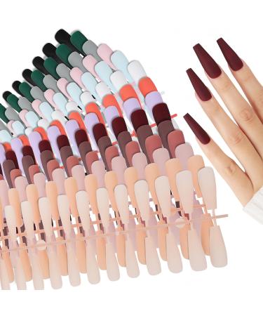 Flofia 336stk Artificial nails long ballerina fingernails matt false nail to stick on artificial nails set diy nail art nail tip 14 colors style b color b - Buy Online on GoSupps.com