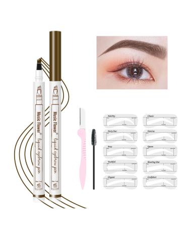 Ownest Liquid Tattoo Eyebrow Pen With Four Tips Brow Pen  Long-lasting Waterproof Brow Gel for Eyes Makeup-Chestnut A-Chestnut