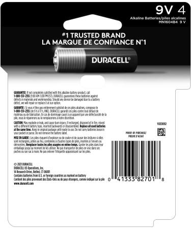 Duracell CopperTop 9V Alkaline Batteries - Long Lasting & All-Purpose - 4 Count Pack for Household & Business Use - International Shipping Available - Buy Online on GoSupps.com
