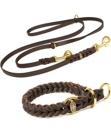 Buy COPCOPET Handmade Fat Leather 3-Way Adjustable Dog Leash | Soft Braided 2.40m Brown | Brass Carabiners | International Shipping - Buy Online on GoSupps.com
