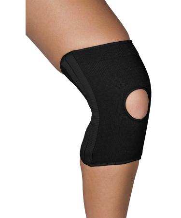 Blue Jay Slip-On Knee Support | Knee Cap Open Patella with Stabilizers Knitted Elastic | Excellent Support to Weak Knees Leg and Foot Supports | 17.5in.-20in Large Black