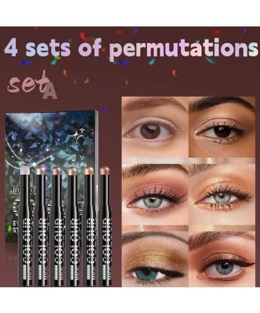 Glitter Eyeshadow Stick - Waterproof Eye Pencil in 6 Shades Soft Cream Texture Easy Glide-On Application | Gift Choice Stick for Long-Lasting Shine - Buy Online on GoSupps.com