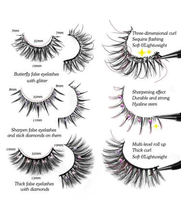 Buy Uranian Glitter Faux Mink Eyelashes - 10 Pairs Fluffy Wispy Luxury Rhinestone False Lashes for Women - Natural Look & Thick Lash Clusters - Buy Online on GoSupps.com