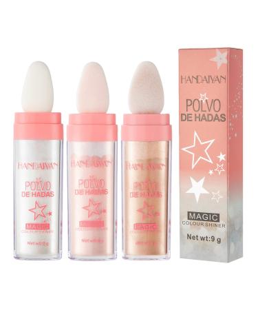 3 Colors Polvo De Hadas Highlighter Makeup Body Glitter Stick Shimmer Face Blusher Body Highlighter Glitter Makeup Gift for Girls Women (3 Colors 01 02 03)