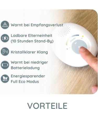 Alecto DBX110 Digital Babyphone - DECT Baby Monitor with 300m Range Compact Design LED Volume VOX Function & Low Radiation - White - Buy Online on GoSupps.com