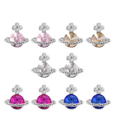 WLLHYF 10Pcs Planet Nail Rhinestones Charms  Alloy Diamond Crystal Luxury Nail Charms 3D Shiny Saturn Shape Nail Art DIY Crafts Nail Art Accessories for Women Girls