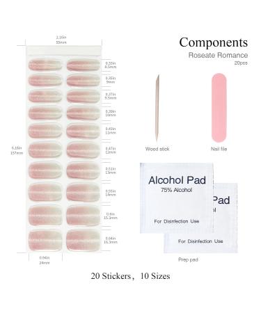 Shop Semi Cured Gel Nail Strips - 20 PCS Quality UV Gel Nail Stickers | Easy Application | Roseate Romance - Buy Online on GoSupps.com