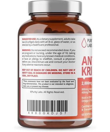 Purity Labs Antarctic Krill Oil - Vegan Supplements for Memory, Heart, and Brain Health - Rich in Omega-3 Fatty Acids, DHA, EPA & Phospholipids - 60 Softgels - Buy Online on GoSupps.com