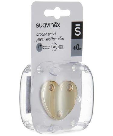 Suavinex pacifier holder pacifier chain pacifier holder clip with clip brooch - jewelry metallic effect for babies + 0 months suitable for newborns heart shape gold color gold 1 unidad (paquete de 1)