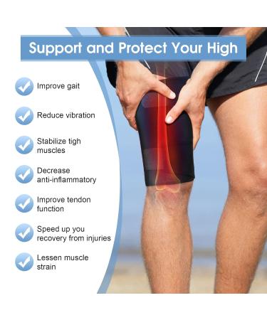 Thigh Brace & Compression Sleeve | Adjustable Neoprene Support for Groin Strains Hamstring Pain Quadriceps Tendinitis - One Size Fits Most - Buy Online on GoSupps.com