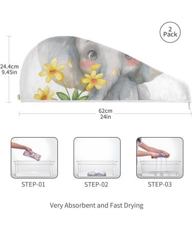 Buy Cute Baby Elephant Hair Towels - Super Absorbent & Quick Dry 2 Pack for Women & Girls - Buy Online on GoSupps.com