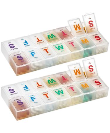 Large Weekly Pill Organizer - (2 Pack) AM PM Pill Box - XL 7 Day Pill Organizer 2 Times A Day and Daily Pill Organizer Case for Medication Pills Supplements with Braille Bright Easy to Read 2 Count (Pack of 1) Glow in the Dark
