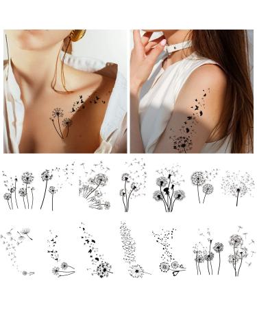 Dandelion Temporary Tattoos for Women - 14 Sheets, Waterproof and Realistic Flying Birds Butterfly Designs for Body, Leg, Arm, Hand, Wrist, Neck Decoration - Buy Online on GoSupps.com
