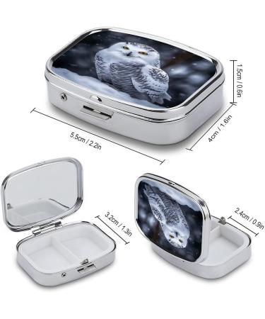 Pill Box Arctic Owl Print | 2 Compartment Portable Medicine Organizer | Decorative Metal Pill Case for Pocket & Purse - Buy Online on GoSupps.com