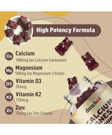 Calcium Magnesium Zinc Gummies for Women, Chewable Calcium Supplement 1000 mg Vitamin D3 & K2, Bone & Nerve Health, Muscle Function, Immune Support & Stress Relief, Blueberry Flavor, 60 Ct 1 Count (Pack of 60) - Buy Online on GoSupps.com