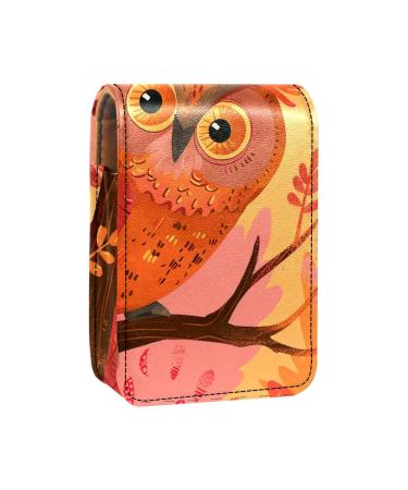 Lipstick Case Leather Lip Gloss Lipstick Organizer with Mirror Mini Lipstick Holder Bag Forest Animal Owl R789e3uwsl