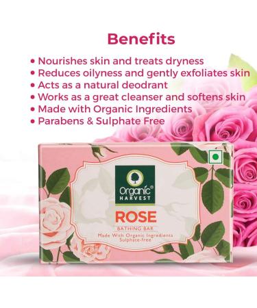 Organic Harvest Gentle Cleansing Rose Bathing Bar For Skin Moisturisation Ideal For All Skin Types 100% American Certified Organic Paraben & Sulphate Free 125gm - Buy Online on GoSupps.com