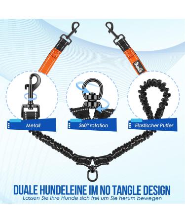 Buy Eyin Double Linen Dog Leash - Flexible & Reflective 2 Padded Handles for Large Dogs (11-68kg) - Orange | International Shipping Available - Buy Online on GoSupps.com