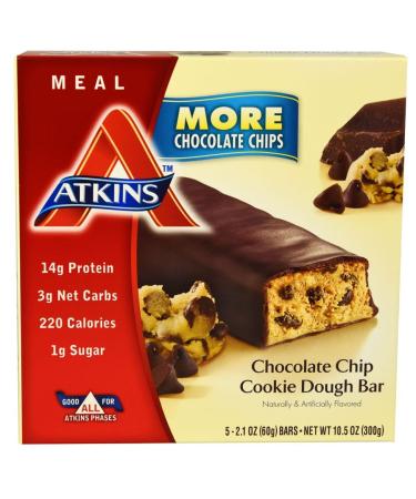 Atkins Protein Rich Meal Bar Chocolate Chip Cookie Dough Bars 5-2.1 Ounce Chocolate Chip Cookie Dough 5 Count (Pack of 1)