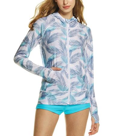 TSLA Women's UPF 50+ Zip Front Rash Guard Hoodie - Colorful Palm, Medium - Buy Online on GoSupps.com