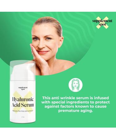 Supplement Spot Hyaluronic Acid Serum for Face & Neck Hydrating w/Vitamin C E Jojoba Oil & Green Tea Plant-Powered Anti Aging Serum Reduces Fine Lines & Wrinkles (1.7 oz) - Buy Online on GoSupps.com