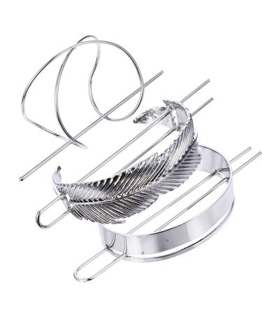 SOLUSTRE 3 Pieces Round Top Hair Pin Hair Cuff Clips High Polished Metal Women Hair Cuff Wedding Hair Bun Cage Vintage Hair Stick Ponytail Holder for Women Girls Silver