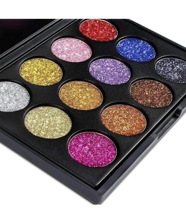 12 Colors Glitter Powder Makeup Palette - Professional Long Lasting Shimmer Eyeshadow | Mineral Pressed Glitter for All Skin Types - Buy Online on GoSupps.com