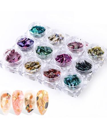 Nail Art Slices 12 Boxes Colorful Irregular 3D Abalone Slices Nail Art Shell Stones Nail Sequins Decoration