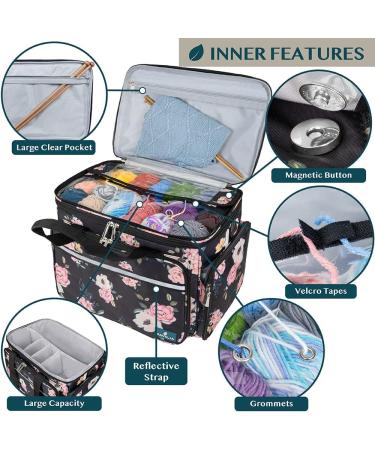 Pavilia Knitting Bag Yarn Storage Tote - Crochet Organizer with Dividers for Knitting Accessories, Yarn, Needles, Hooks - Soft Rose - Buy Online on GoSupps.com