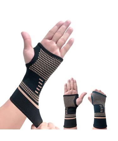 Copper Wrist Compression Sleeve  Elastic Wrist Support Sleeve Wrist Brace for Tendonitis  Arthritis  Sprains Pain Relief  Breathable Carpal Tunnel Hand Brace for Sport  Fitness  Workout  Typing (S) Small (Pack of 1)