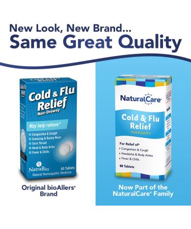 NaturalCare Cold & Flu Relief Tablets - Homeopathic Remedy for Congestion, Cough, Headache, Sore Throat & More - 60 Count - Buy Online on GoSupps.com