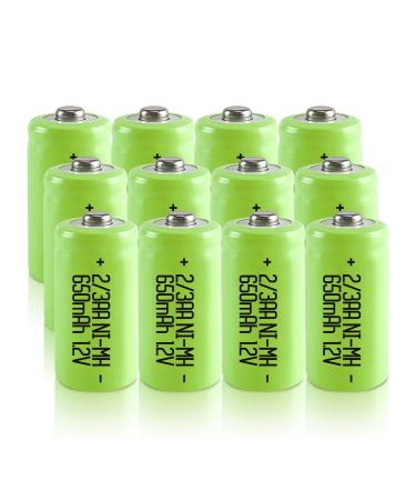 JINTION Rechargeable 2/3 AA Batteries NIMH Battery 1.2V 2/3 AA 650mah 12Pcs Button-Top Battery 0.59 * 1.18 inch(They are not AA Size Batteries)