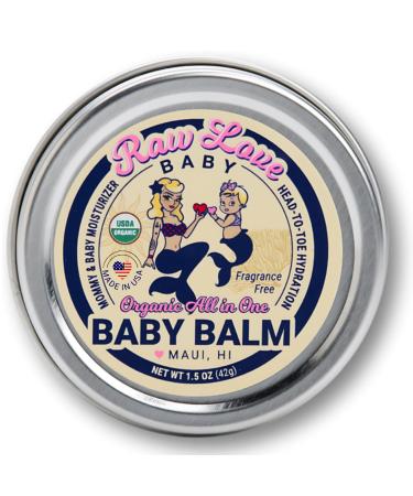 Raw Love USDA Organic Baby Balm for Mom & Baby | Multipurpose Moisturizer with Cocoa Butter Joboba Oil Coconut Oil for Dry Skin Diaper Rash Nursing Nipples Eczema | Fragrance Free | 1.5 Oz