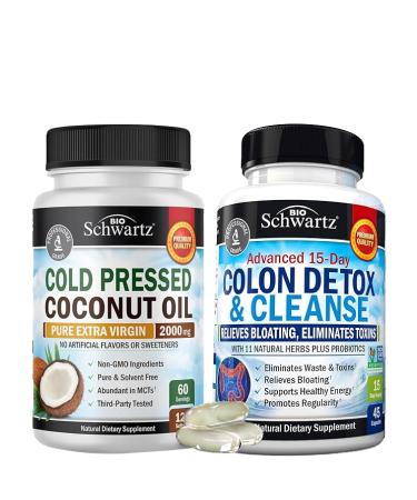 BioSchwartz 15 Day Cleanse for Colon and Gut Health Plus Cold Pressed MCT Coconut Oil Capsules (2 Month Supply)