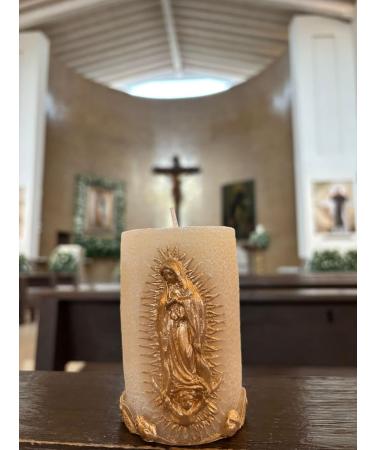 Virgen De Guadalupe Scented Candle - Rose Fragrance | Religious Prayer Candle for Baptism Wedding & Gifting - Elegant White & Gold Design - Buy Online on GoSupps.com
