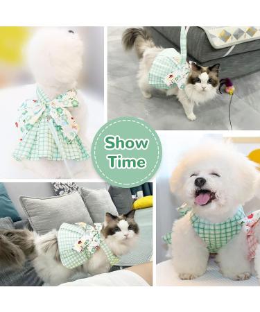 ABRRLO Cute Plaid Dog Dress Harness Leash Set for Small Medium Dog Cats Girl Green Summer Pet Clothes Bowknot Puppy Princess Dresses Holiday Party Costume Outfits Chihuahua Yorkie Clothing(Green M) Medium Green - Buy Online on GoSupps.com