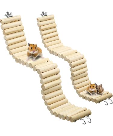 Sumind Wooden Pet Ladder Bridge 2 Pieces Soft Animal Bridge Toy Bendable Cage Habitat Toy for Hamster Mouse Chipmunk and Other Small Animals Wooden Color
