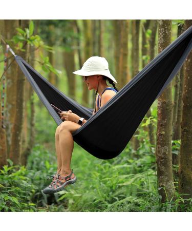 Kootek Camping Hammock Double & Single Portable Lightweight Nylon Parachute Hammock | 2 Hanging Ropes | for Backpacking, Travel, Beach, Hiking | Black & Grey - Buy Online on GoSupps.com