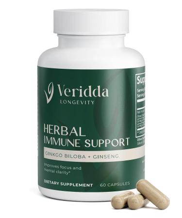 Veridda Longevity Ginkgo Biloba and Red Asian Ginseng Extract Capsules Herbal Immune Support Supplement