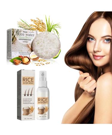 Rice Water for Hair Growth Rice Hair Care Set with Rice Water Shampoo Bar and Rice Water Spray Shampoo Soap for Hair Growth Nourishing Volumizing & Strengthening