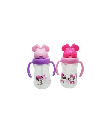 Disney Cudlie Minnie Mouse Baby Girl Sippers - 2 Pack, 6 Oz with Handles, Pop Up Straw, Character Molded Lid - Pink & Purple - 2 Count - Buy Online on GoSupps.com