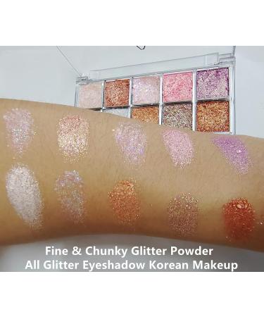 Go Ho 10 Color Glitter Eyeshadow Palette - High Pigmented Korean Makeup for Stunning Diamond Eyes - Waterproof Galaxy Sky Sparkle Shades - Buy Online on GoSupps.com