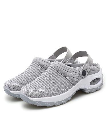 Air Cushion Orthopedic Slip on Shoes - 2023 New Air Cushion Slip-on Walking Shoes Orthopedic Diabetic Walking Shoes for Women Wide Width  Orthopedic Stretch Sandals Slippers for Women Arch Support 10 Grey