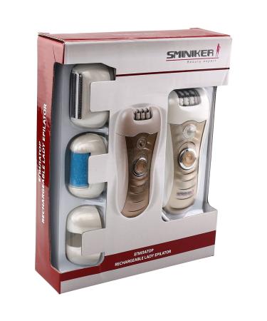 Sminiker 3 in 1 Lady Rechargeable Hair Removal Kit - Waterproof Bikini Trimmer, Epilator, Callus Remover - LED Shaver for Arms, Underarms, Bikini Line & Legs (Gold) - Buy Online on GoSupps.com