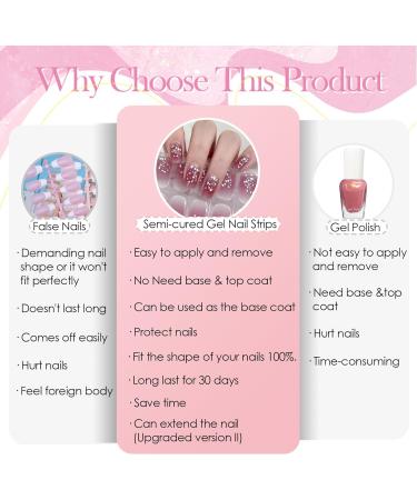 Semi Cured Gel Nails Strips 22 Stickers Nail Wraps Soft Self-Adhesive Gel Nail Stickers Salon-Quality Glitter Gel Nail Strips for Nails Manicure Require UV/LED Lamp (Glitter-52) - Buy Online on GoSupps.com