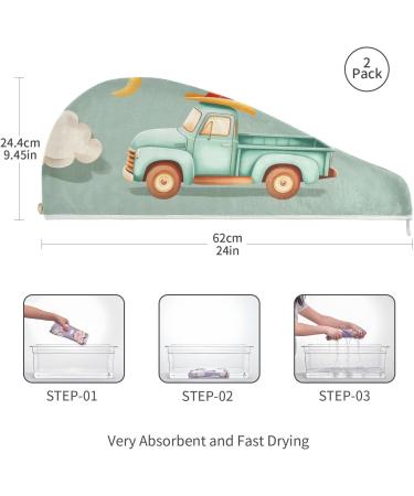 Car Moon Clouds Hair Towel 2 Pack - Super Absorbent Quick Drying Hair Turbans for Women & Girls - Buy Online on GoSupps.com